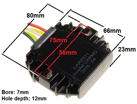 CARR071 Yamaha XT500 XT550 XT600 TT600 SR250 voltage regulator rectifier dimentions hole size