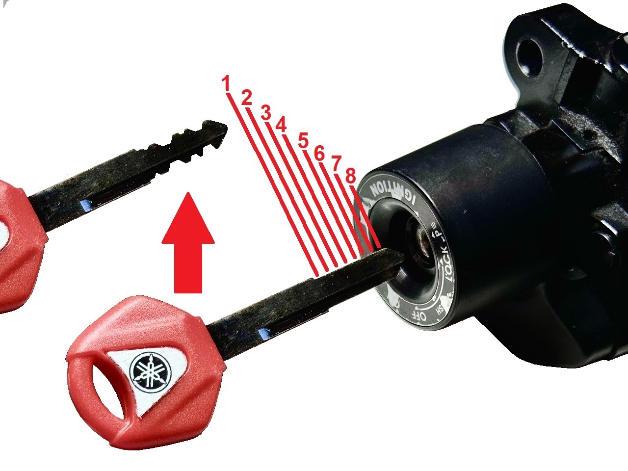 Service zur Dekodierung der Schlüsselrippen von Motorrädern, Auslesen des Zündschlosses, Dekodierung des Schlüsselbarts, Auslese