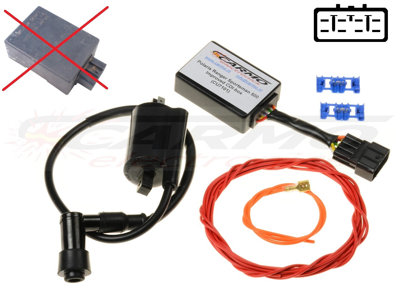 Polaris Ranger 400 500 Sportsman HO 4x4 6x6 CDI unit ECU ontsteking (CU7101, 3087169, Kokusan Denki) - Klik op de afbeelding om het venster te sluiten